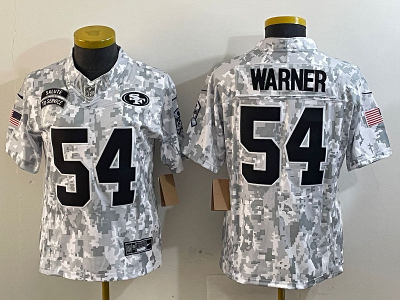 Women San Francisco 49ers 54 Warner Nike Arctic Camo 2024 Salute to Service Limited NFL Jersey style 1